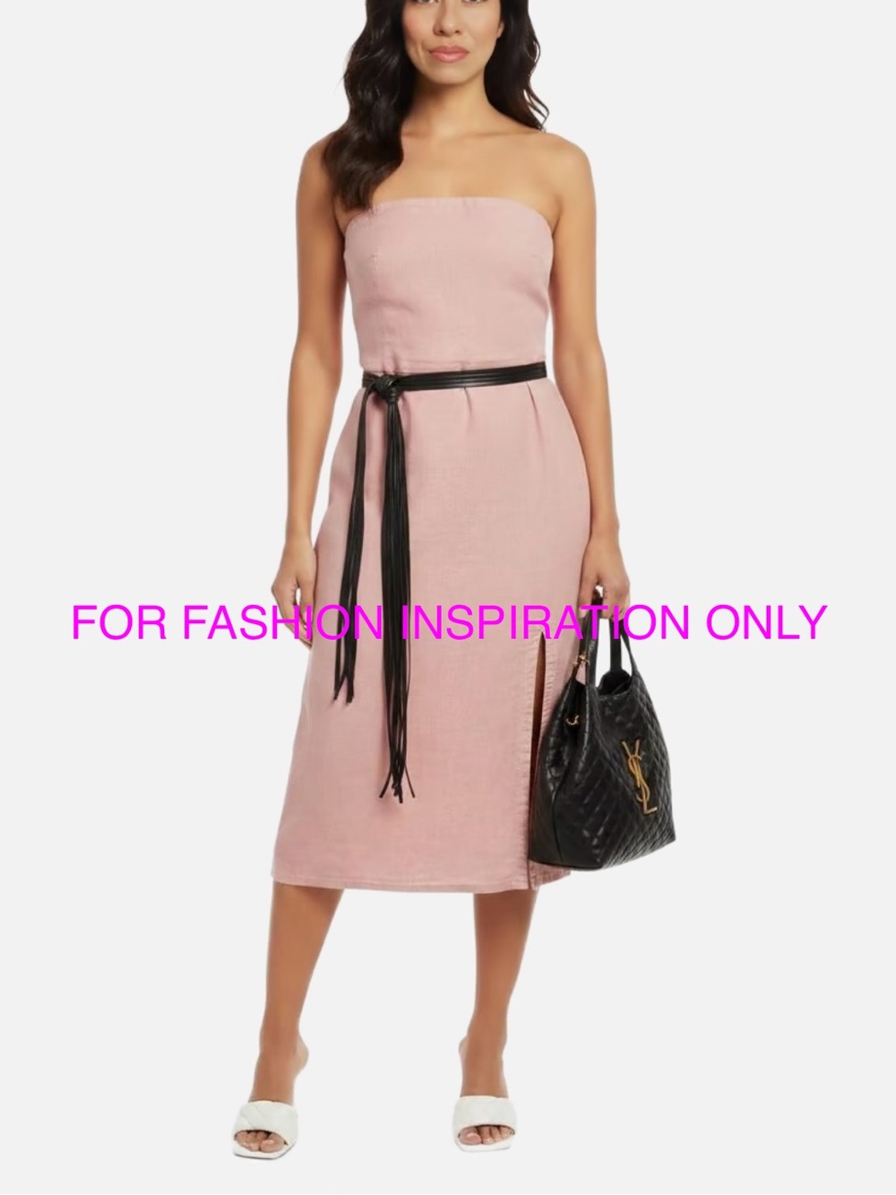 Strapless Midi Dress Womens Size 4 Pink Linen Side Slit Y2K VINTAGE SUMMER